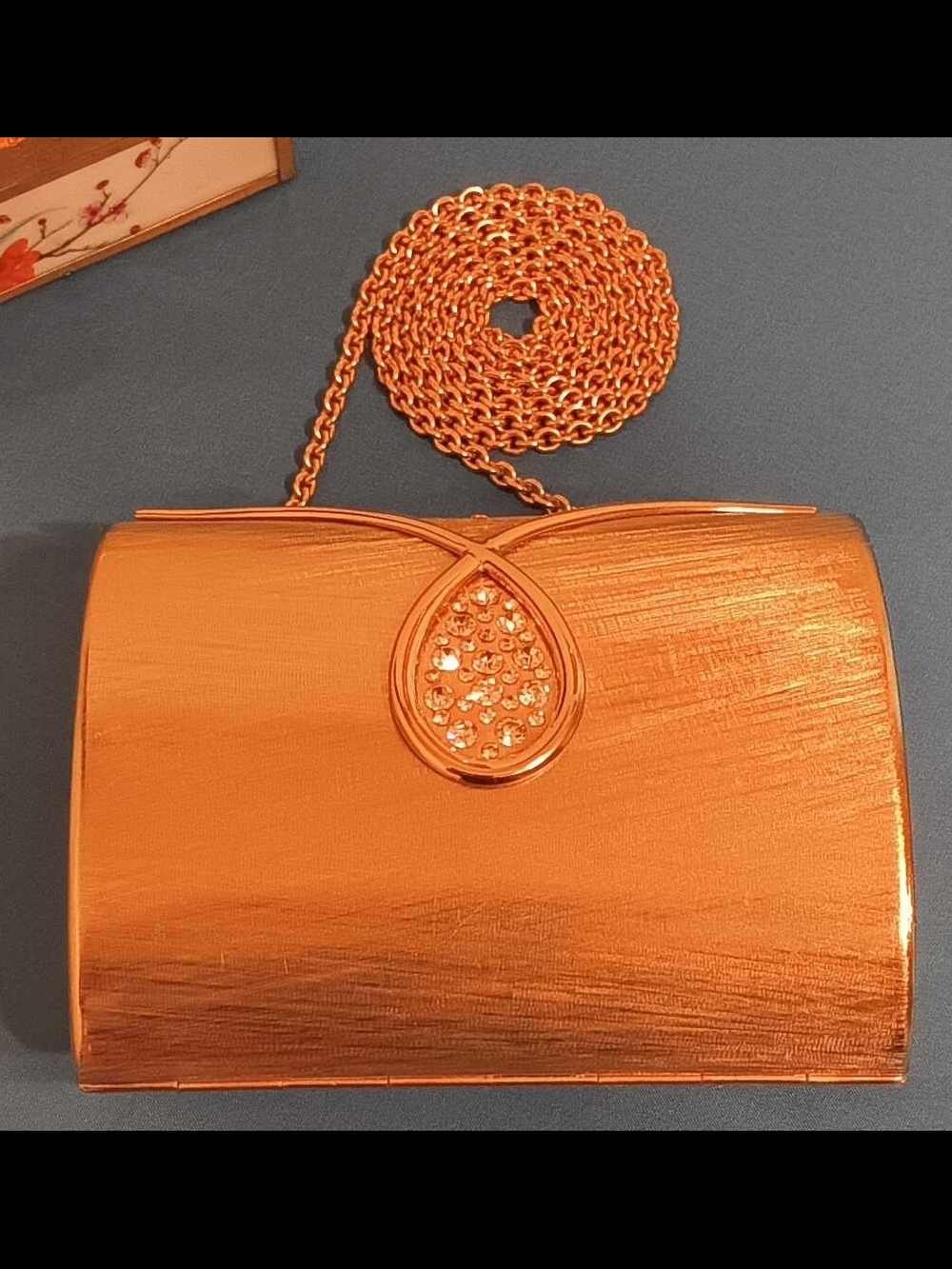 Rodo Metallic Copper Evening Clutch with Crystal Teardrop Accent